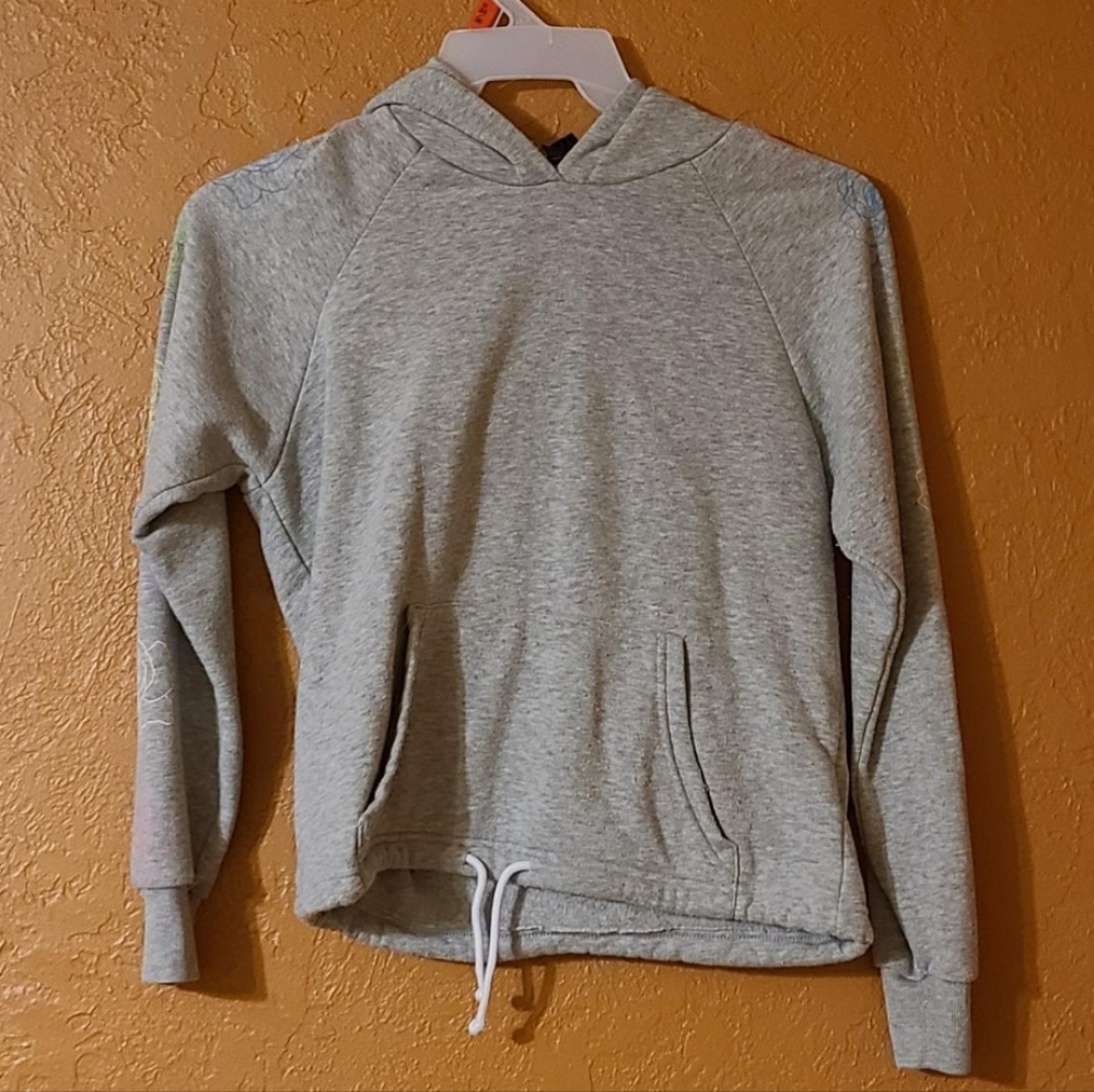 Cute gray crop hoodie with colorful rose outlines